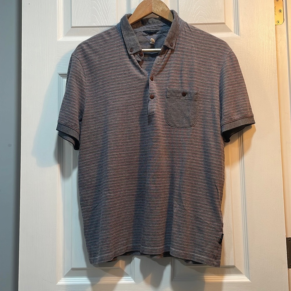 Ted Baker Gray Stripe Polo Shirt